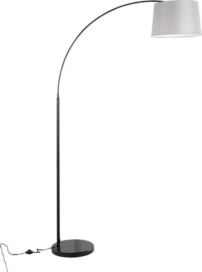 Lumisource Floor Lamps - March Contemporary Floor Lamp In Black Marble & Black Metal With Grey Linen Shade