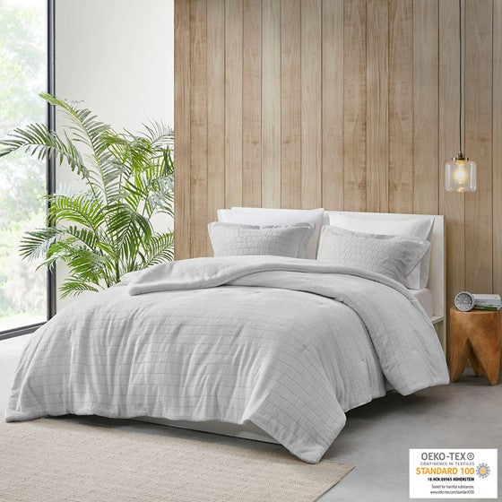 Olliix.com Comforters & Blankets - Plush to Sherpa Comforter Set Grey Full/Queen