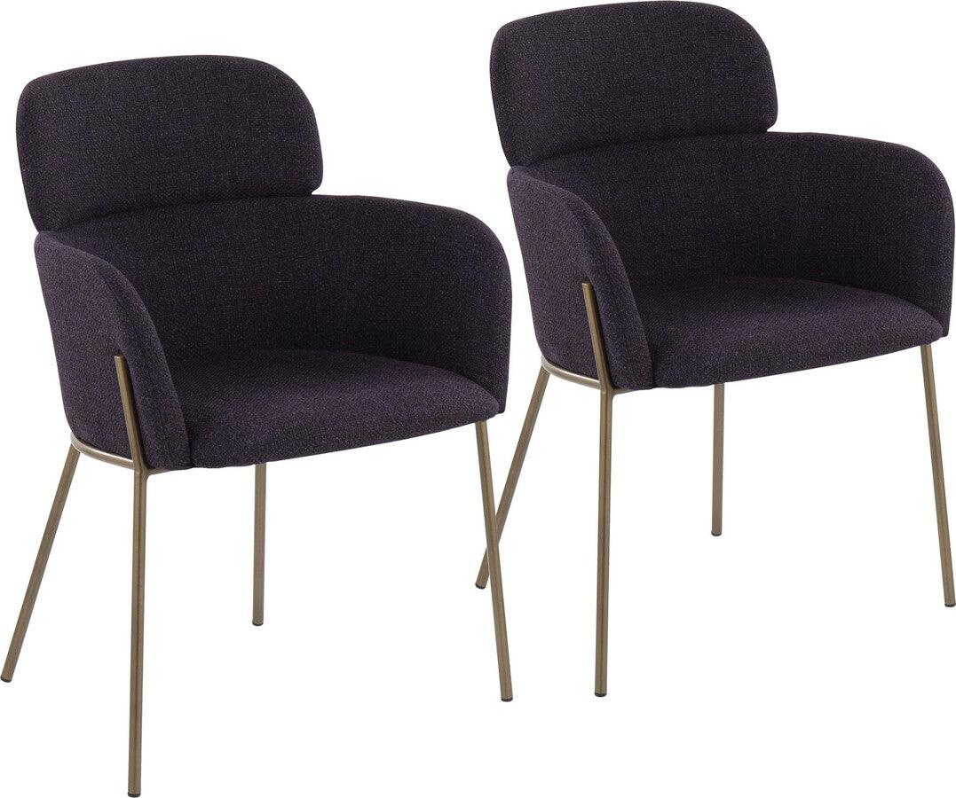 Lumisource Accent Chairs - Milan Contemporary Chair In Antique Brass Metal & Purple Noise Fabric (Set of 2)