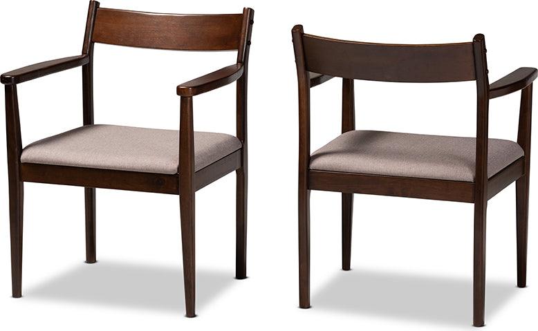 Wholesale Interiors Dining Chairs - Coretta Mid-Century Modern Warm Grey Fabric and Dark Brown Finished Wood 2-Piece Dining Chair Set