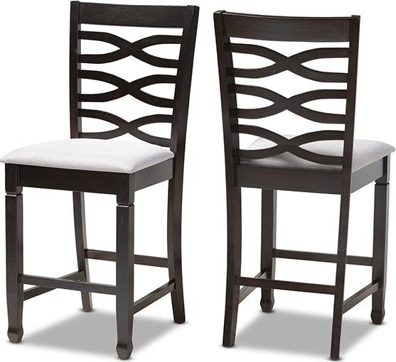 Wholesale Interiors Barstools - Lanier Contemporary Gray Fabric Brown Finished Wood Counter Height Pub Chair Set of 2