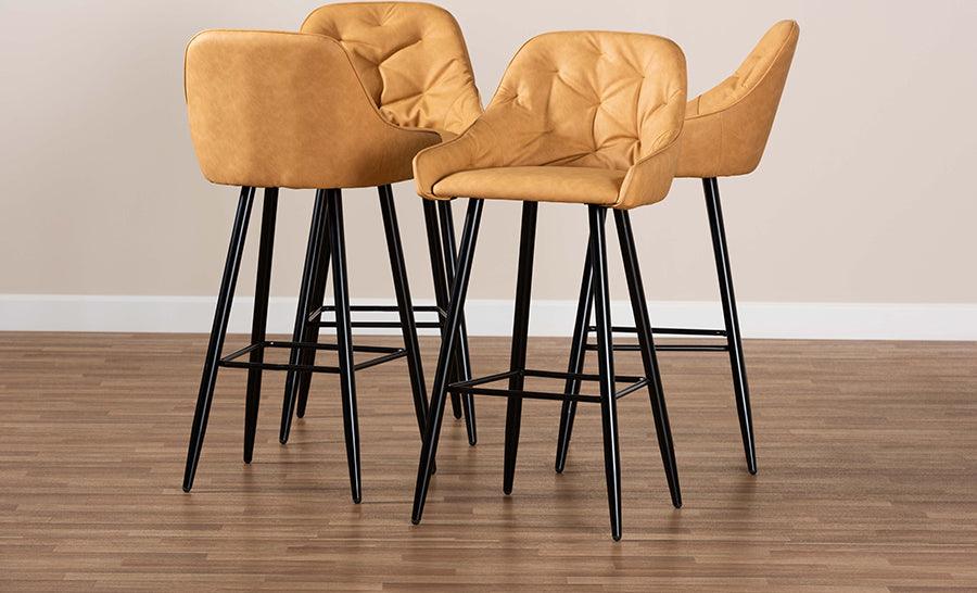 Wholesale Interiors Barstools - Catherine Modern and Tan Faux Leather Upholstered and Black Metal 4-Piece Bar Stool Set