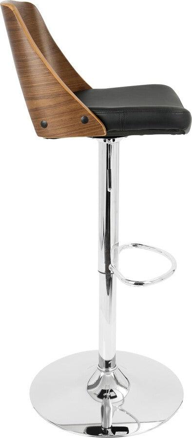 Lumisource Barstools - Valencia Mid-Century Modern Adjustable Barstool with Swivel in Walnut and Black Faux Leather