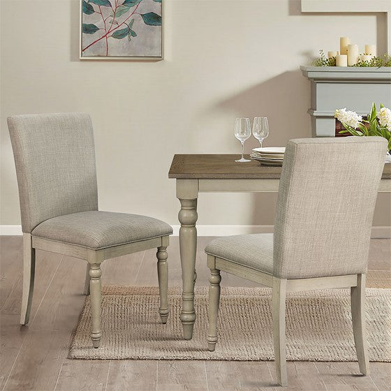 Olliix.com Dining Chairs - Upholstered Dining Chair with Turned Wood Legs Set of 2 Light Grey