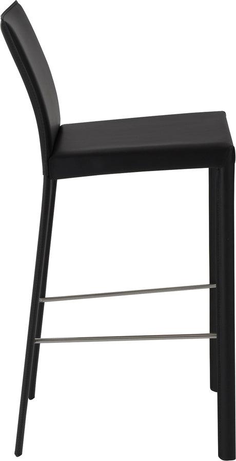 Euro Style Barstools - Hasina Bar Stool in Black with Polished Stainless Steel Legs - Set of 2