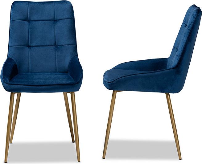 Wholesale Interiors Dining Chairs - GavinoNavy Blue Velvet Fabric Upholstered and Gold Finished Metal 2-Piece Dining Chair Set