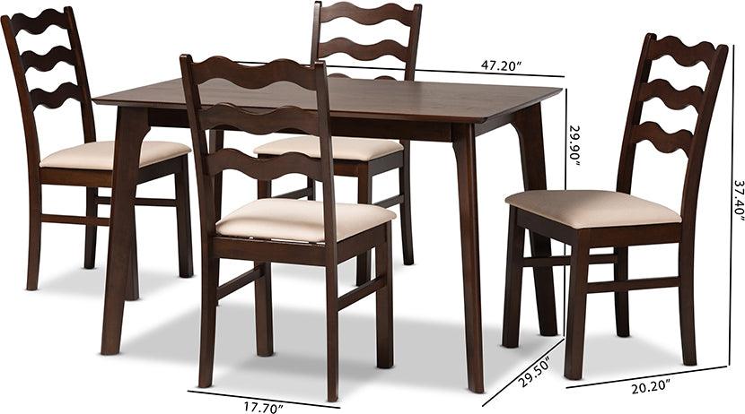 Wholesale Interiors Dining Sets - Amara Mid-Century Modern Cream Fabric and Dark Brown Finished Wood 5-Piece Dining Set