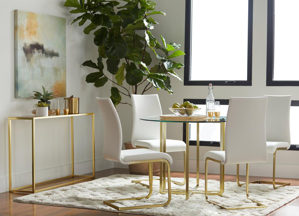 Euro Style Dining Chairs - Cinzia Dining Chair in White with Matte Brushed Gold Legs - Set of 2