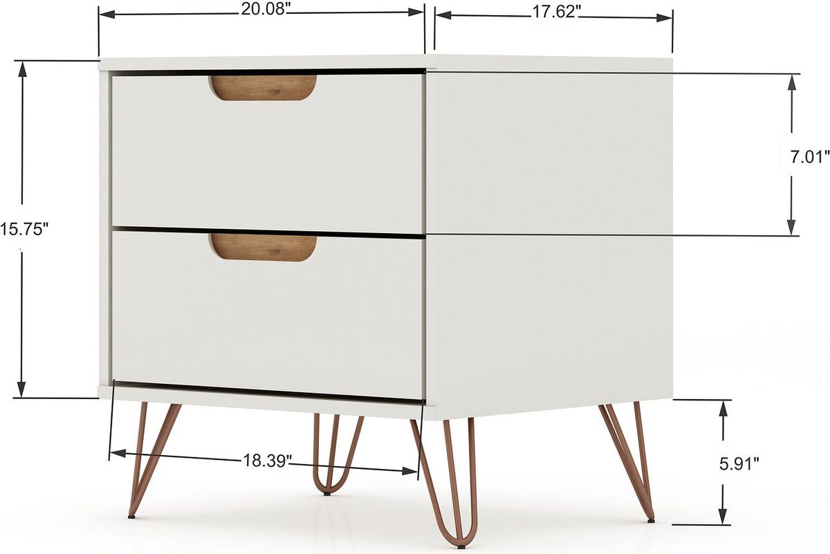 Manhattan Comfort Nightstands & Side Tables - Rockefeller 2.0 Mid-Century- Modern Nightstand with 2-Drawer in