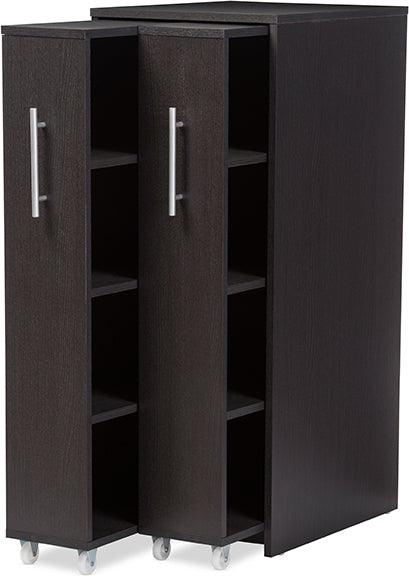 Wholesale Interiors Bookcases & Display Units - Lindo Dark Brown Wood Bookcase With Two Pulled-Out Doors Shelving Cabinet