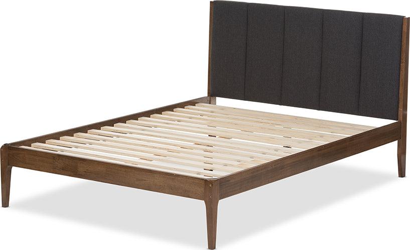 Wholesale Interiors Beds - Ember Mid-Century Dark Grey Fabric And Medium Brown Finish Wood Full Size Platform Bed
