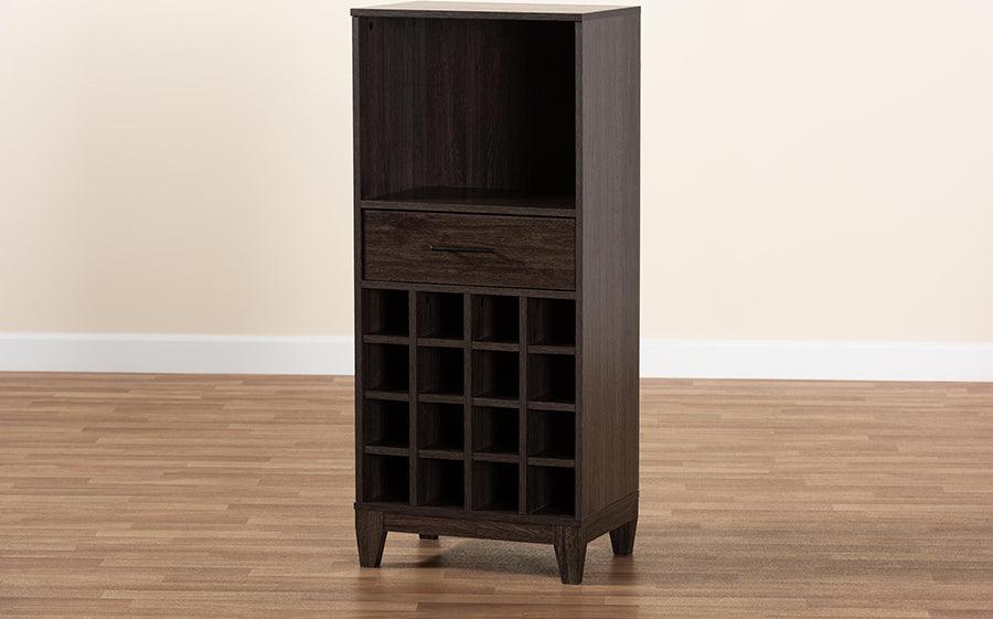 Wholesale Interiors Bar Units & Wine Cabinets - Trenton Dark Brown Finished Wood 1-Drawer Wine Storage Cabinet
