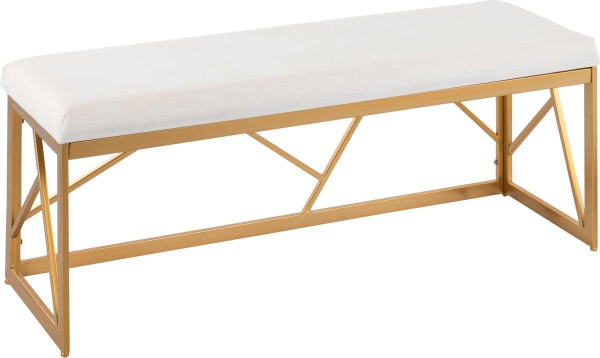 Lumisource Benches - Folia Glam Metal Bench In Gold Steel & White Velvet