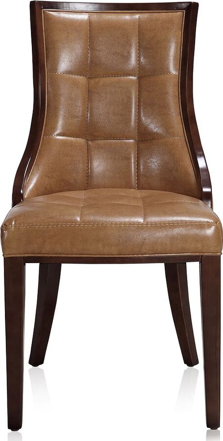 Manhattan Comfort Dining Chairs - Fifth Avenue Saddle and Walnut Faux Leather Dining Chair (Set of Two)