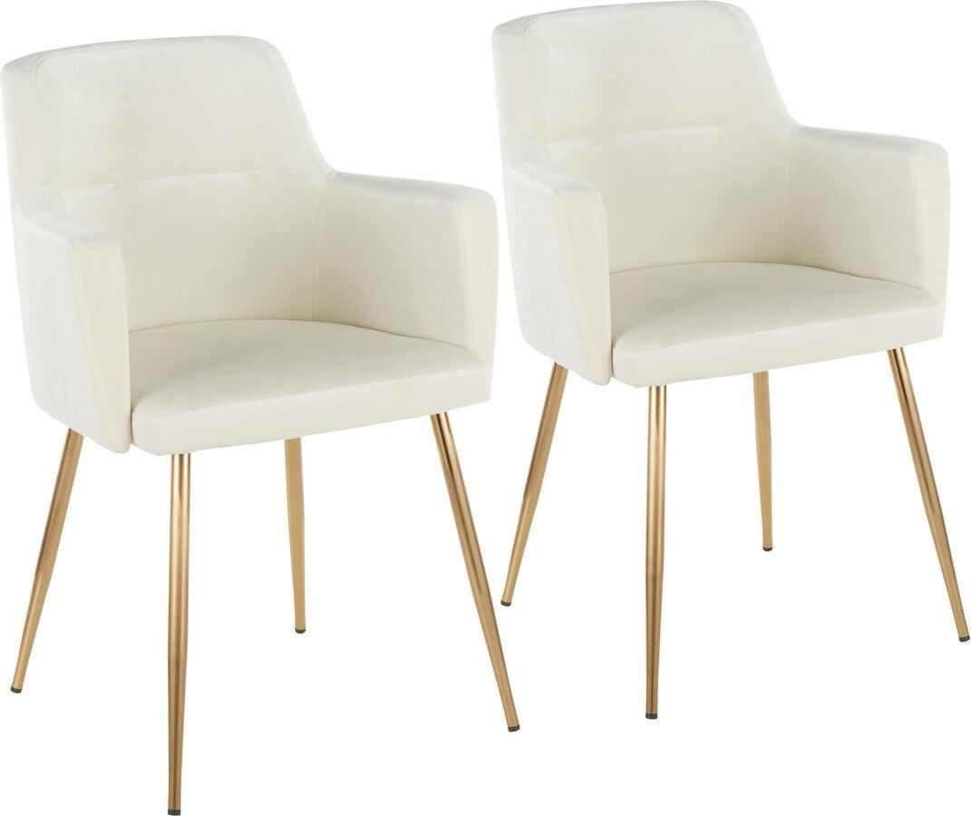 Lumisource Dining Chairs - Andrew Contemporary Dining/Accent Chair in Gold Metal and Cream Velvet - Set of 2
