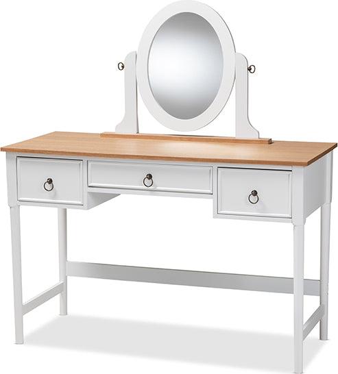 Wholesale Interiors Bedroom Vanity - Sylvie Classic And Traditional White 3-Drawer Wood Vanity Table With Mirror