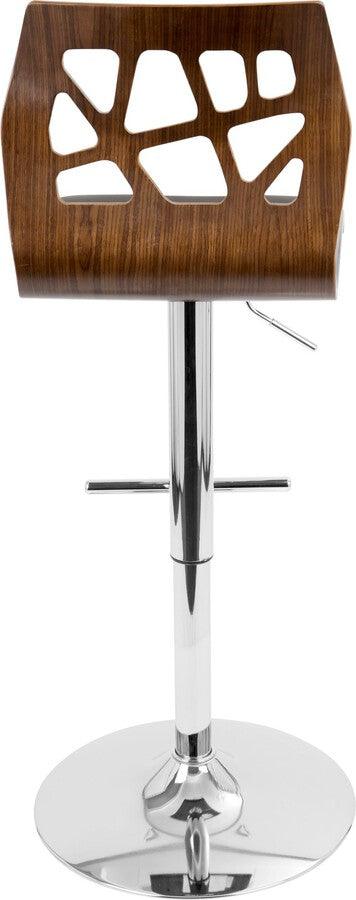 Lumisource Barstools - Folia Adjustable Barstool With Swivel In Chrome, Walnut Wood & Black Faux Leather (Set of 2)