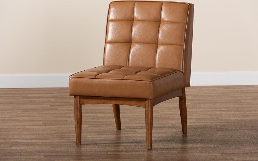 Wholesale Interiors Dining Chairs - Sanford Tan Faux Leather Upholstered and Walnut Brown Finished Wood Dining Chair