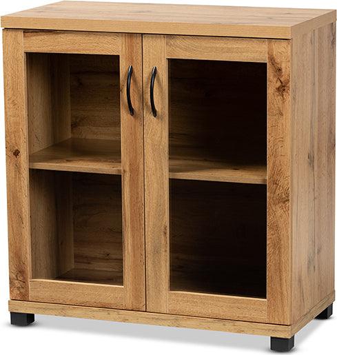 Wholesale Interiors Buffets & Cabinets - Zentra Oak Brown Finished Wood 2-Door Storage Cabinet with Glass Doors