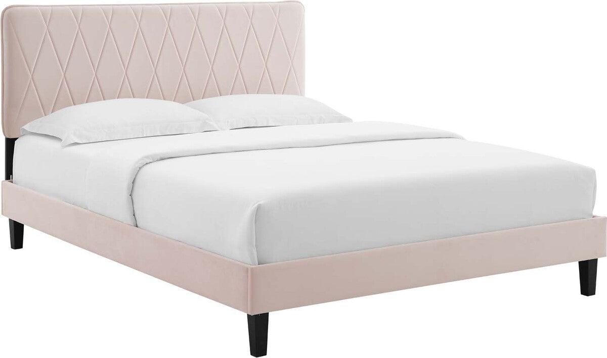 Modway Beds - Phillipa Performance Velvet Full Platform Bed Pink