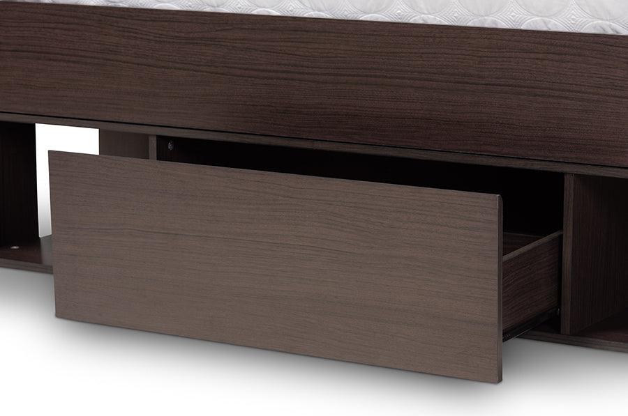 Wholesale Interiors Beds - Dexton Modern and Contemporary Dark Brown Wood Queen Size Platform Storage Bed