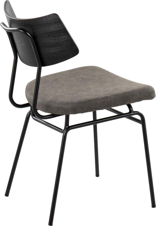 Lumisource Accent Chairs - Walker Chair In Black Metal, Dark Grey Faux Leather, & Black Wood (Set of 2)