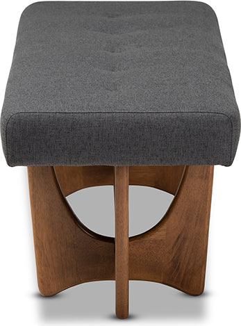 Wholesale Interiors Benches - Theo Mid-Century Modern Dark Grey Fabric Upholstered Walnut Finished Bench