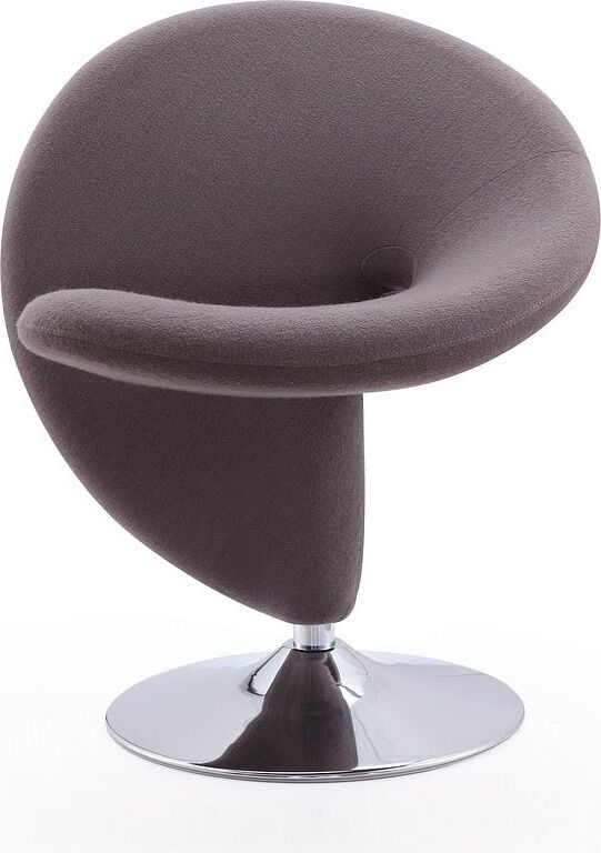 Manhattan Comfort Accent Chairs - Curl Grey and Polished Chrome Wool Blend Swivel Accent Chair