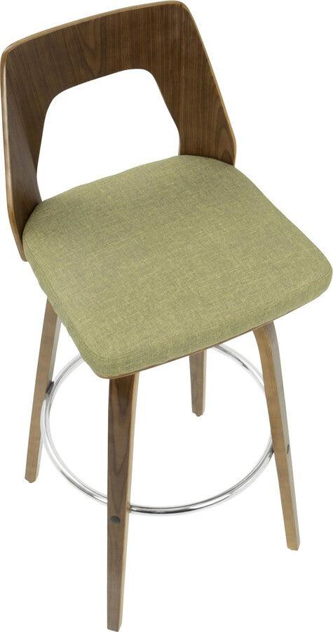 Lumisource Barstools - Trilogy 30" Fixed Height Barstool With Swivel In Walnut & Green Fabric (Set of 2)