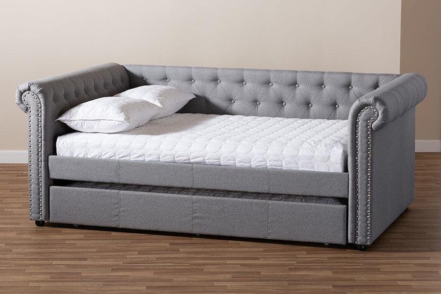 Wholesale Interiors Daybeds - Mabelle Modern and Contemporary Gray Fabric Upholstered Full Size Daybed with Trundle
