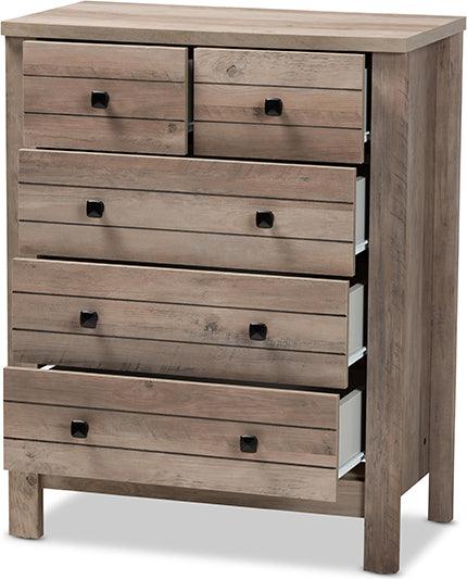 Wholesale Interiors Chest of Drawers - Derek Modern and Contemporary Transitional Rustic Oak Finished Wood 5-Drawer Chest