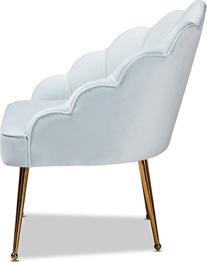 Wholesale Interiors Accent Chairs - Cinzia Light Blue Velvet Fabric Upholstered Gold Finished Seashell Shaped Accent Chair