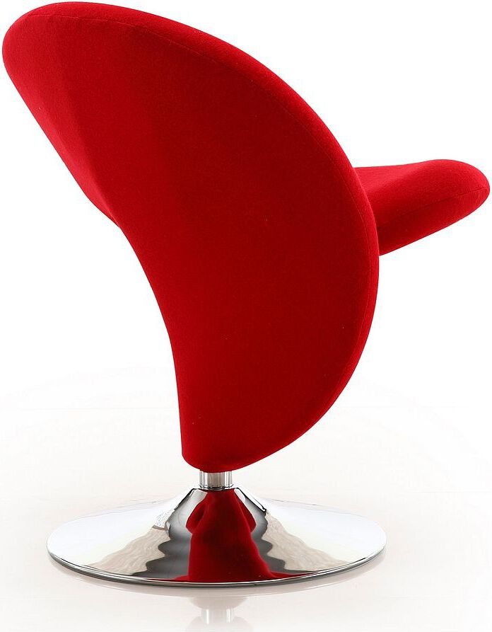 Manhattan Comfort Accent Chairs - Curl Red and Polished Chrome Wool Blend Swivel Accent Chair (Set of 2)