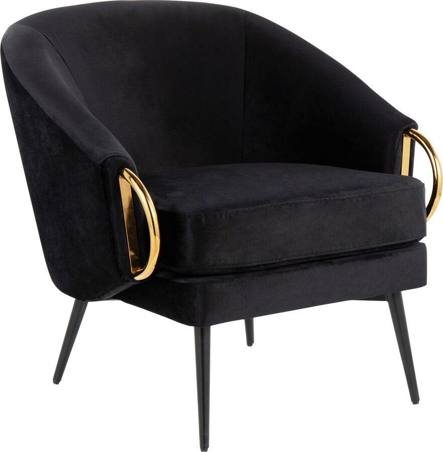 Lumisource Accent Chairs - Claire Contemporary/Glam Accent Chair In Black Steel & Black Velvet With Gold Steel Accents