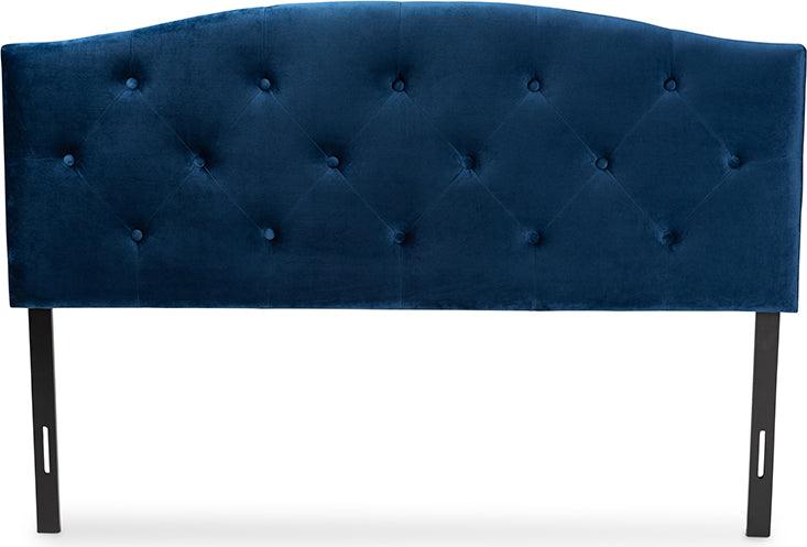 Wholesale Interiors Headboards - Leone Navy Blue Velvet Fabric Upholstered King Size Headboard