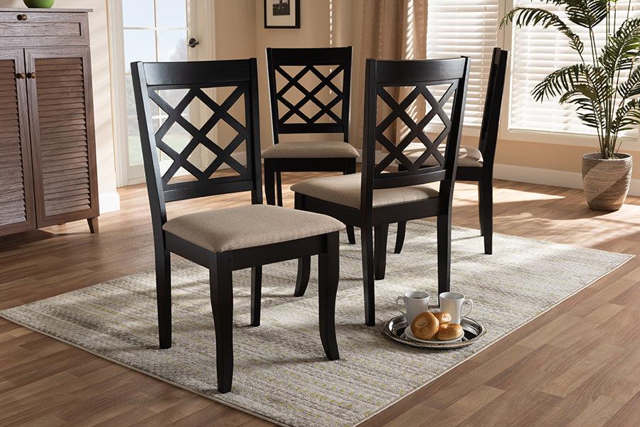 Wholesale Interiors Dining Chairs - Verner Modern Sand Fabric Upholstered Espresso Brown Finished Wood Dining Chair Set of 4