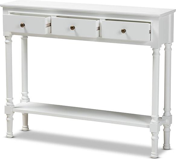 Wholesale Interiors Consoles - Calvin Classic French Farmhouse White Finished Wood 3-Drawer Entryway Console Table