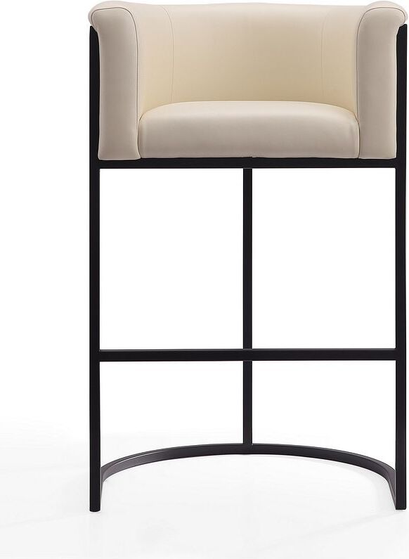 Manhattan Comfort Barstools - Cosmopolitan 37.8 in. Cream and Black Metal Barstool (Set of 2)