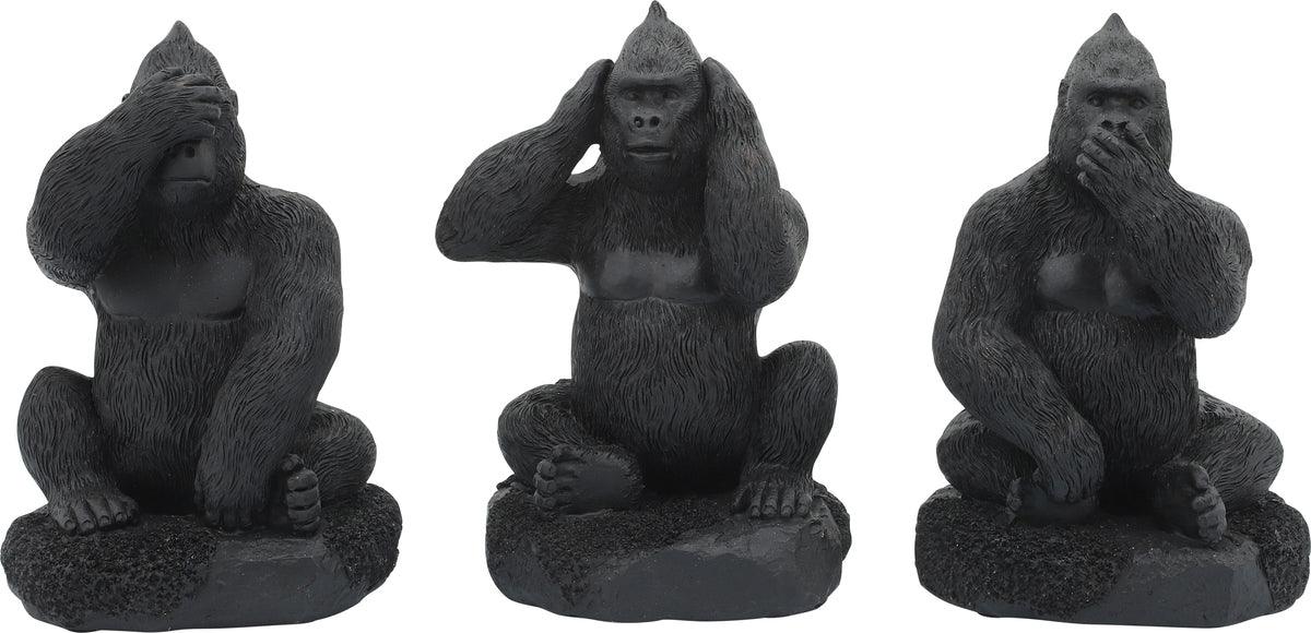 Sagebrook Home Decorative Objects - Resin, S/3 Hear, Speak, See No Evil Gorilla, Black