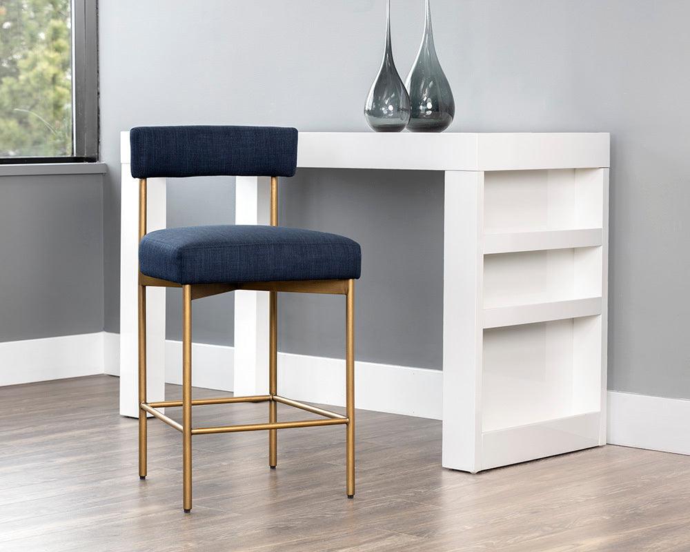 SUNPAN Barstools - Seneca Counter Stool - Antique Brass - Arena Navy