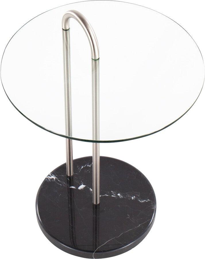 Lumisource Side & End Tables - Claire Contemporary/Glam Side Table In Black Marble & Brushed Nickel With Clear Glass Top