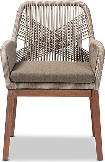 Wholesale Interiors Dining Chairs - Jennifer Mid-Century Grey Woven Rope Mahogany Dining Arm Chair