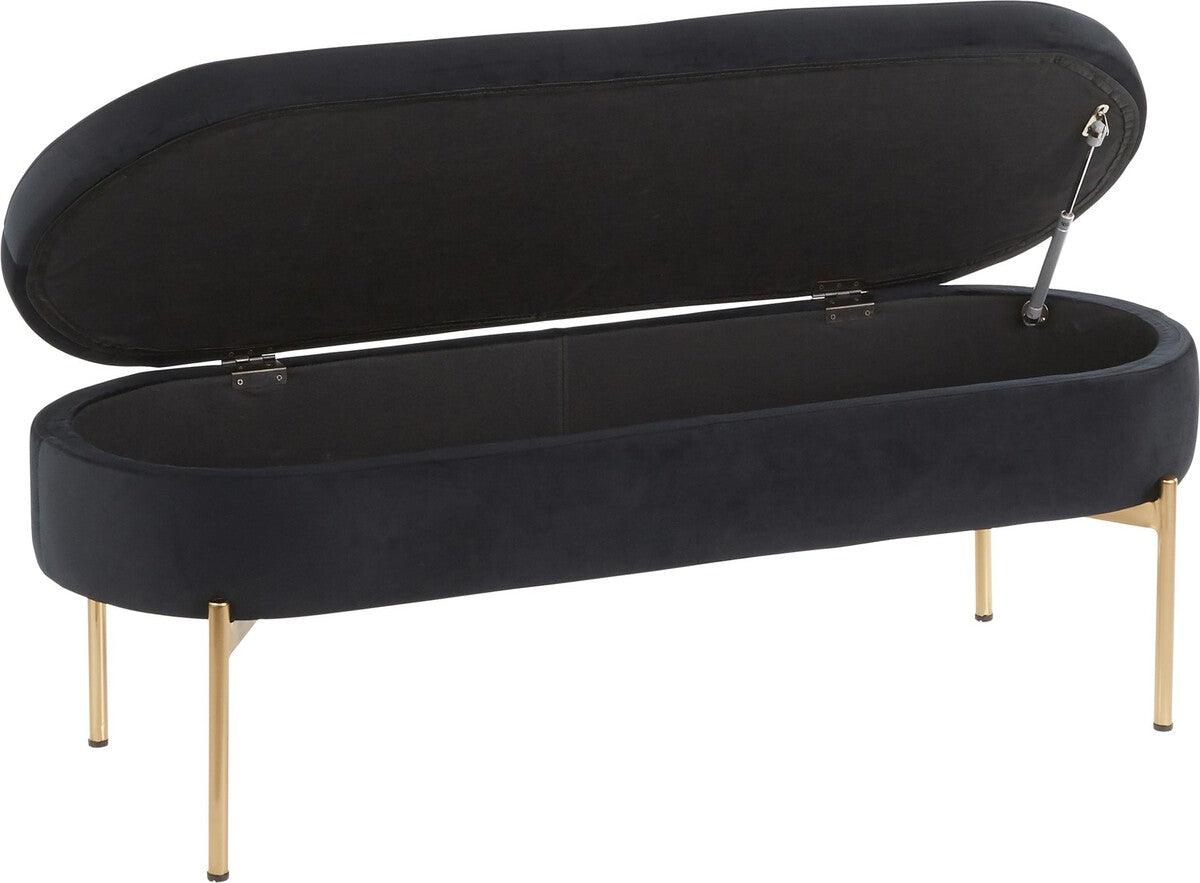 Lumisource Benches - Chloe Contemporary/Glam Storage Bench in Gold Metal and Black Velvet