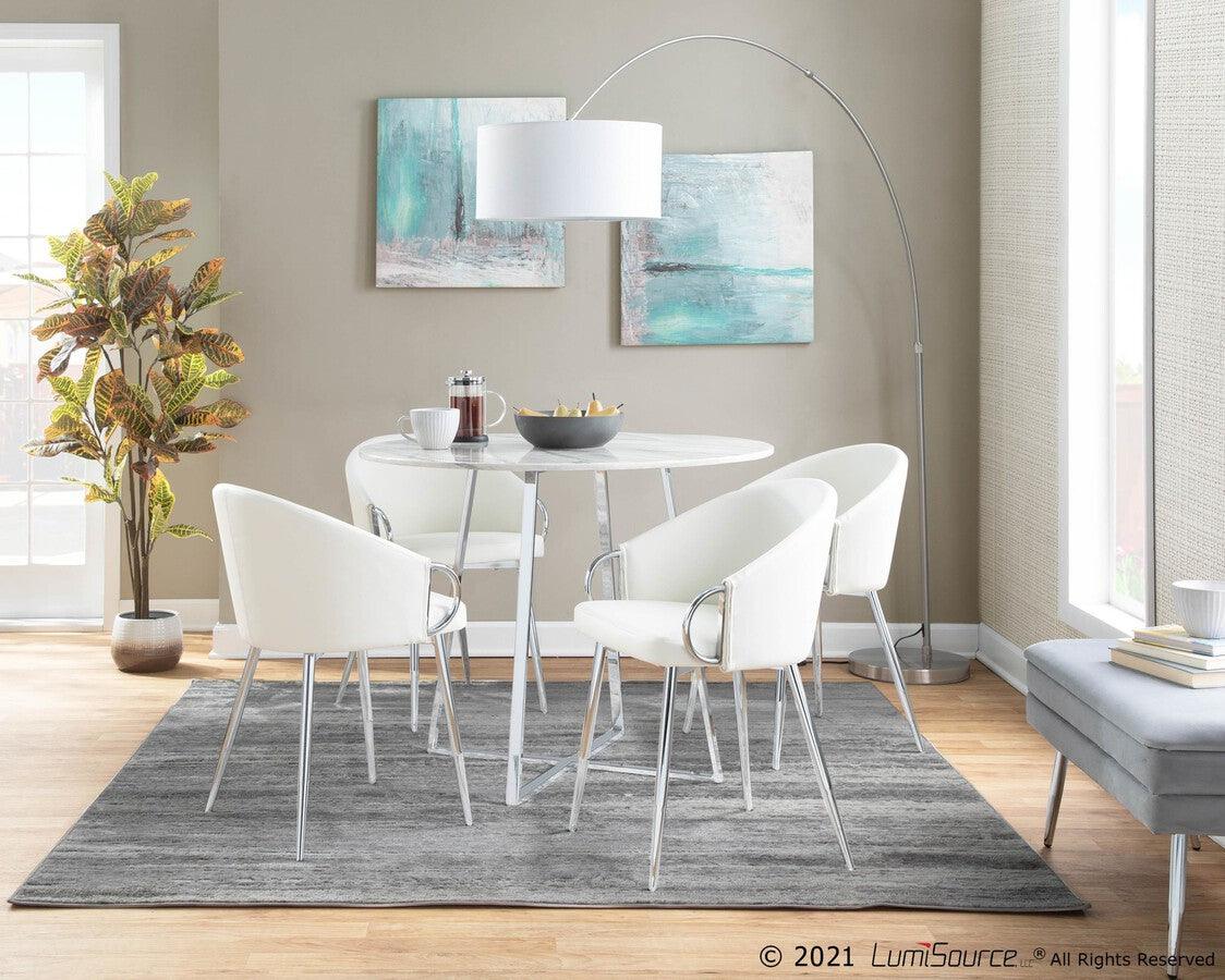 Lumisource Accent Chairs - Claire Contemporary/Glam Chair in Silver Metal and White Faux Leather