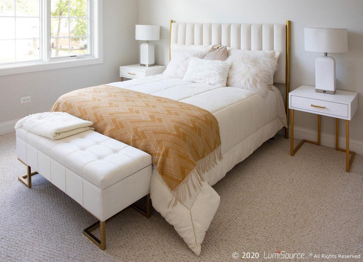 Lumisource Benches - Midas Contemporary/Glam Storage Bench in Gold Steel & White Velvet
