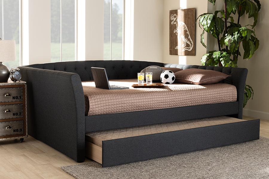 Wholesale Interiors Daybeds - Delora Modern and Contemporary Dark Grey Fabric Upholstered Queen Size Daybed