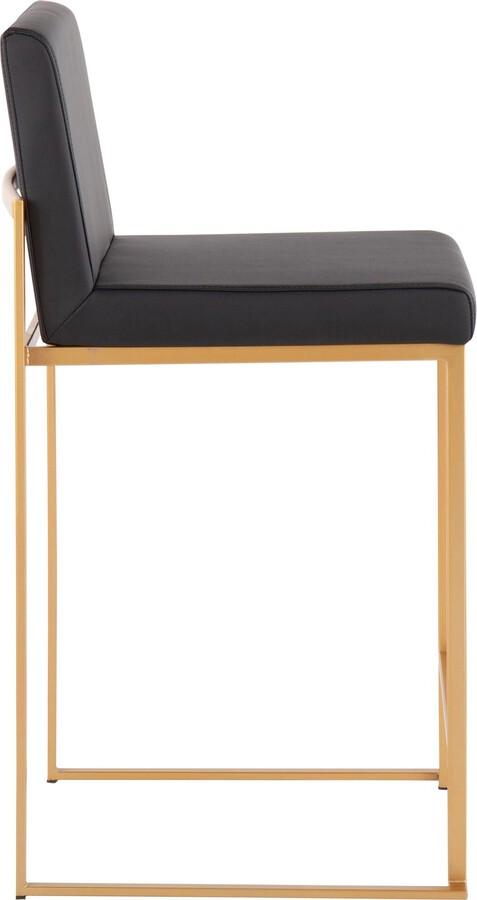 Lumisource Barstools - Fuji High Back Counter Stool In Gold Steel & Black Faux Leather (Set of 2)