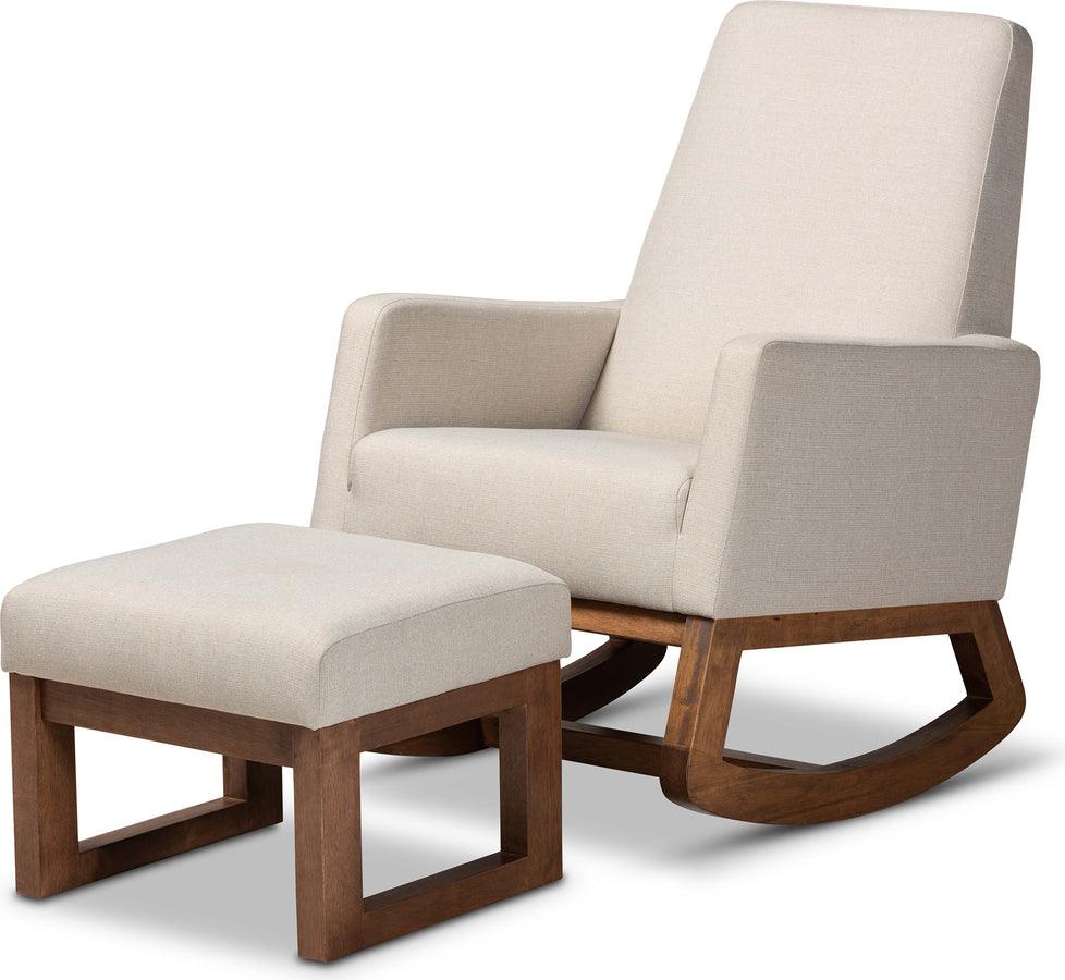 Wholesale Interiors Rocking Chairs - Yashiya Mid-century Retro Modern Light Beige Rocking Chair & Ottoman Set