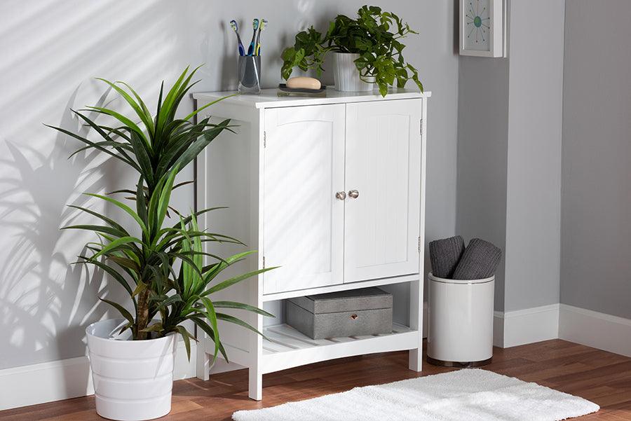 Wholesale Interiors Bathroom Vanity - Jaela Modern and Contemporary White Finished Wood 2-Door Bathroom Storage Cabinet