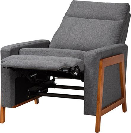 Wholesale Interiors Accent Chairs - Halstein Mid-Century Modern Grey Fabric & Walnut Brown Finished Wood Lounge Chair